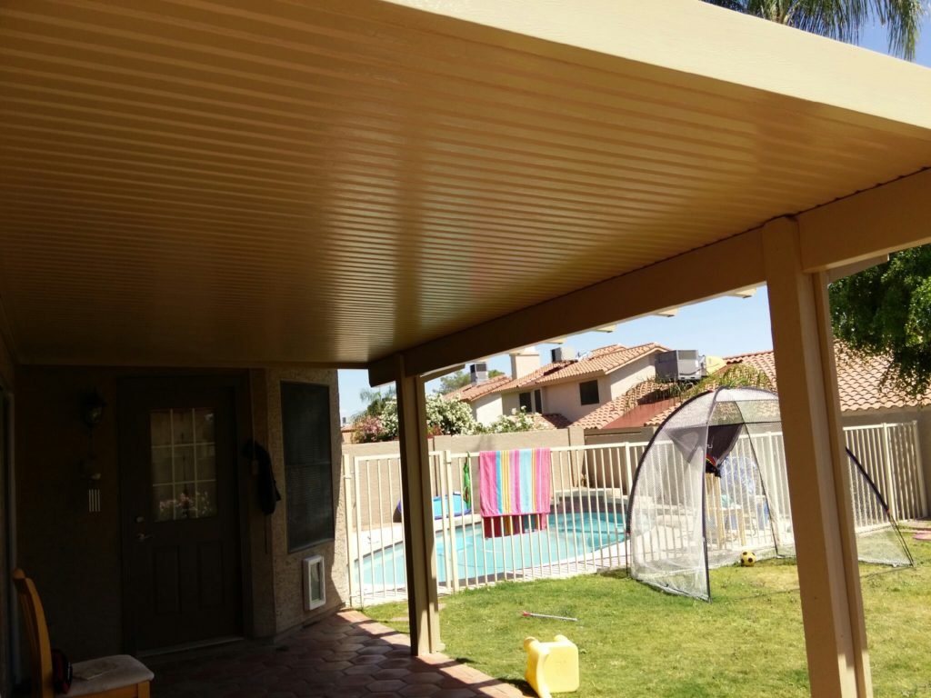 Alumawood solid patio cover installed by Royal Covers of Arizona in Phoenix, AZ.