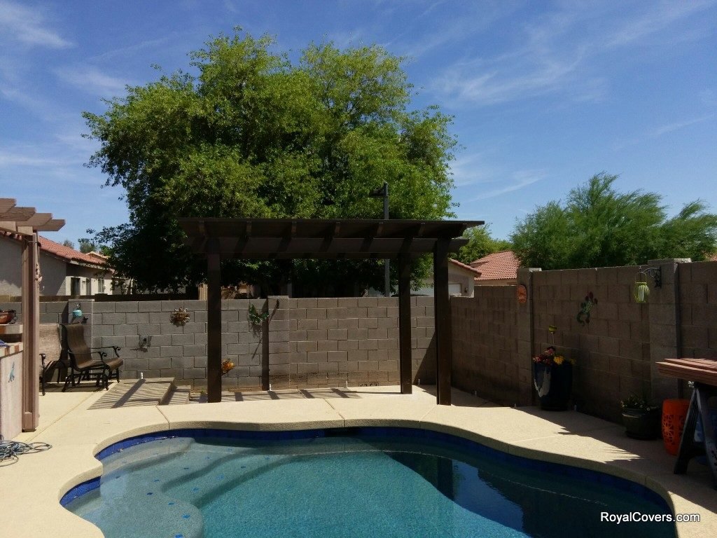 Freestanding Alumawood lattice patio cover installed by Royal Covers of Arizona in Mesa, AZ.