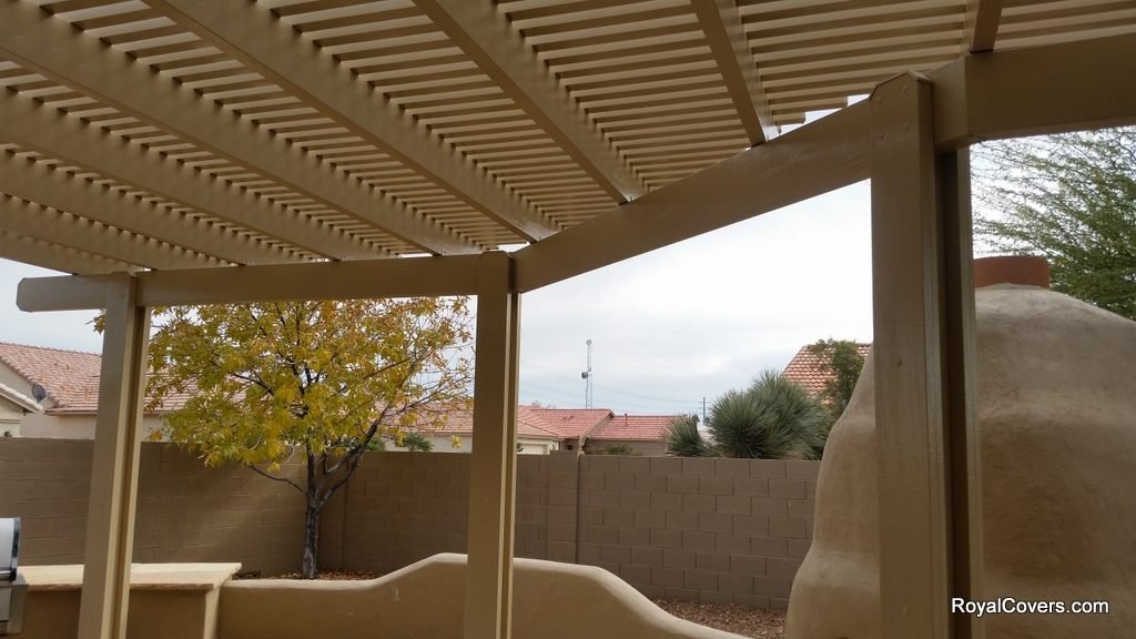 Alumawood lattice patio cover installed by Royal Covers of Arizona in Sun Lakes, AZ.