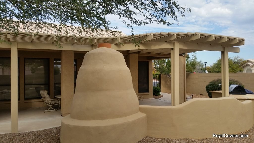 Alumawood lattice patio cover installed by Royal Covers of Arizona in Sun Lakes, AZ.