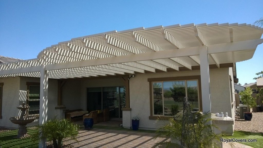 Alumawood lattice patio cover installed by Royal Covers of Arizona in Gilbert, AZ.