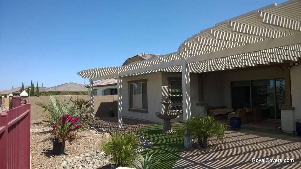 Alumawood lattice patio cover installed by Royal Covers of Arizona in Gilbert, AZ.