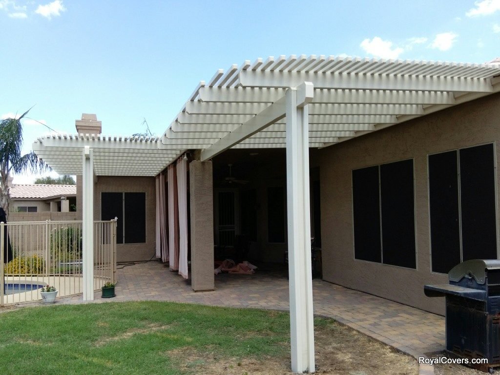 Alumawood Open Lattice Patio Covers Installed by Royal Covers of Arizona in Chandler, AZ.