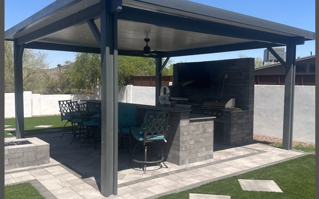 Alumawood Solid Pergola Over Outdoor Kitchen BBQ
